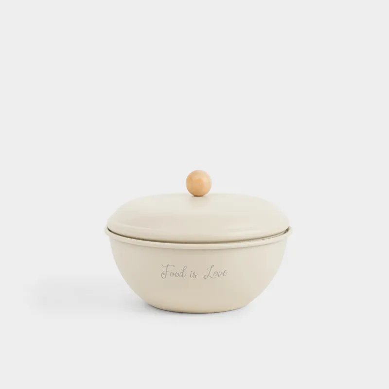 Миска, 1 л, с крышкой, металл/бамбук, бежевая, Gusto