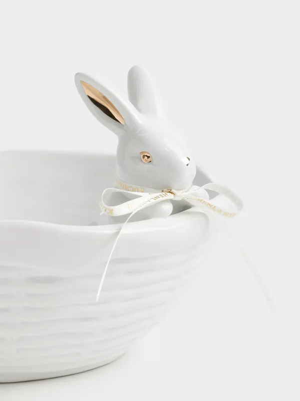 Салатник с декором, 23х14 см, 1,5 л, керамика D, молочно-золотистый, Кролик в корзине, Rabbit gold, image-2