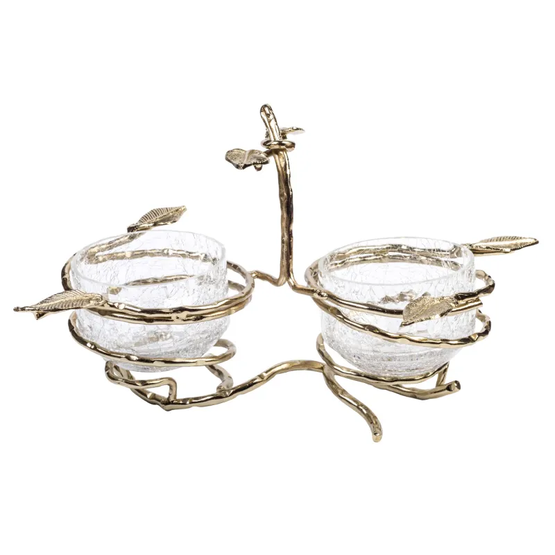 Тіскебасар стенді, 26x17 см, 2pr, тұтқасы бар, шыны / металл, бұтақтар, Fantastic gold