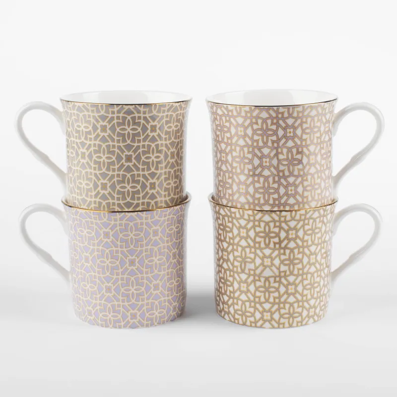 Кружка, 4 дана, 330 мл, фарфор F, микс, алтын жиегі бар, ою-өрнек, Liberty, image-0