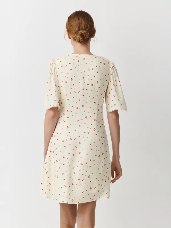 Әйелдер көйлегі, мини, өлшемі XS, белдіктері бар, шілтерлі, вискоза, сүт түстес, Carmela, image-3