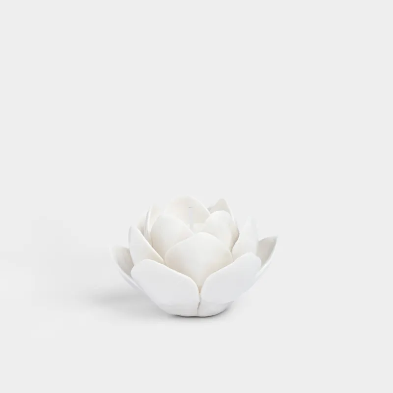 Свеча, 10 см, в подсвечнике, фарфор P, молочная, Цветок, Rose