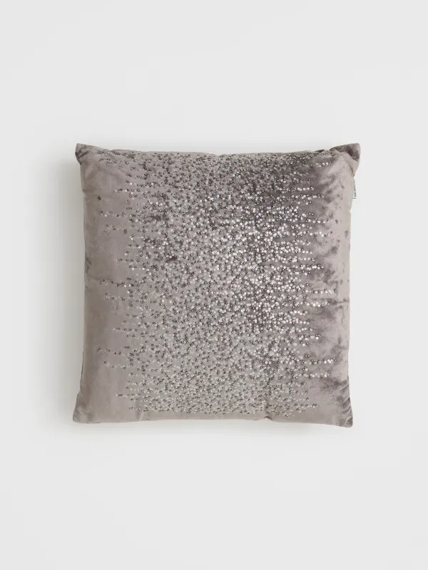 Сәндік жастық, 45х45 см, барқыт/моншақ, күміс, Sparkly, image-0