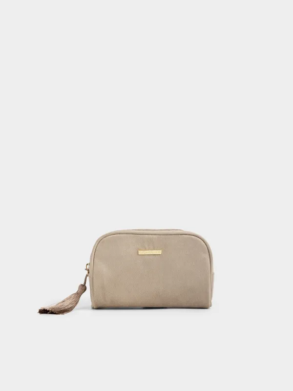 Косметикалық сөмке, 18х12 см, шашағы бар, барқыт, қоңыр, Velvety, image-0