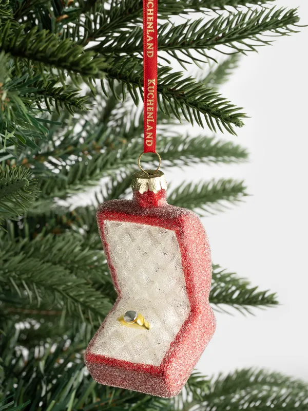 Шырша ойыншығы, 5х7 см, шыны, жылтырақтары бар, қызыл, Сақинасы бар қорап, Figure christmas, image-3