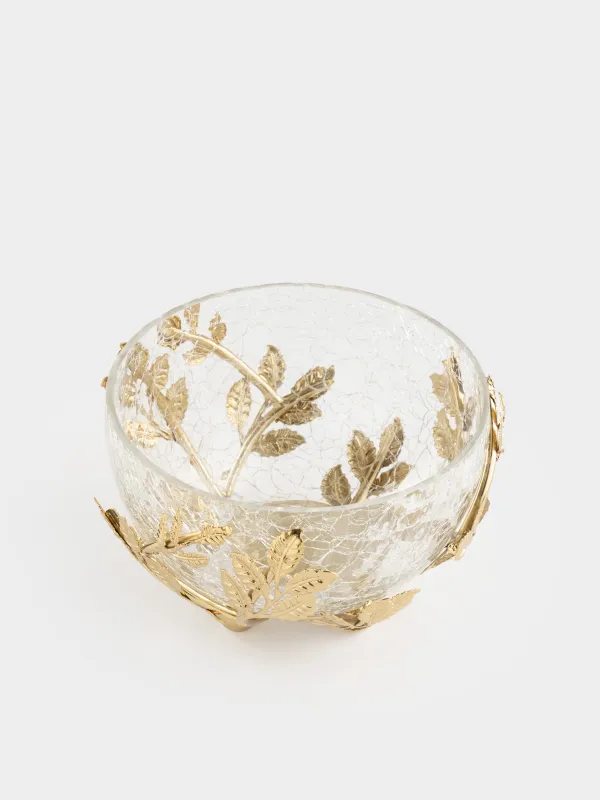 Блюдо глубокое, 16х8 см, стекло/металл, Fantastic gold, image-1