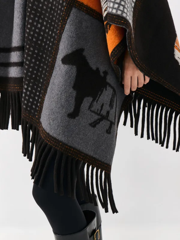 Пончо, 130х160 см, жиегі бар, полиэстер, қара және қызғылт сары, Жылқы, Poncho, image-4