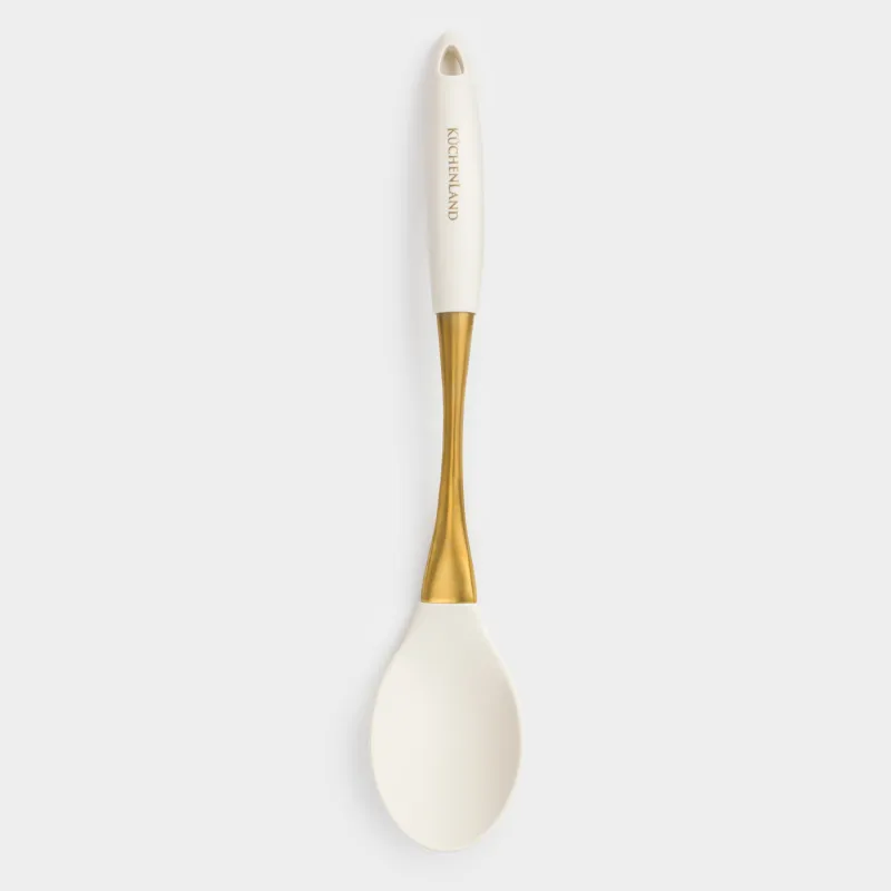 Ложка сервировочная, 34 см, силикон/сталь, молочно-золотистая, Pintino