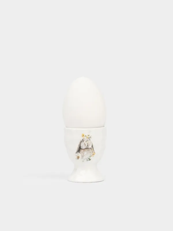 Подставка для яйца, 6 см, керамика D, белая, Кролик с цветами, Natural Easter, image-4