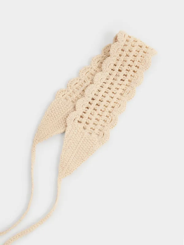 Повязка на голову женская, единый размер, вязаная, хлопок, бежевая, Knitting lace, image-1