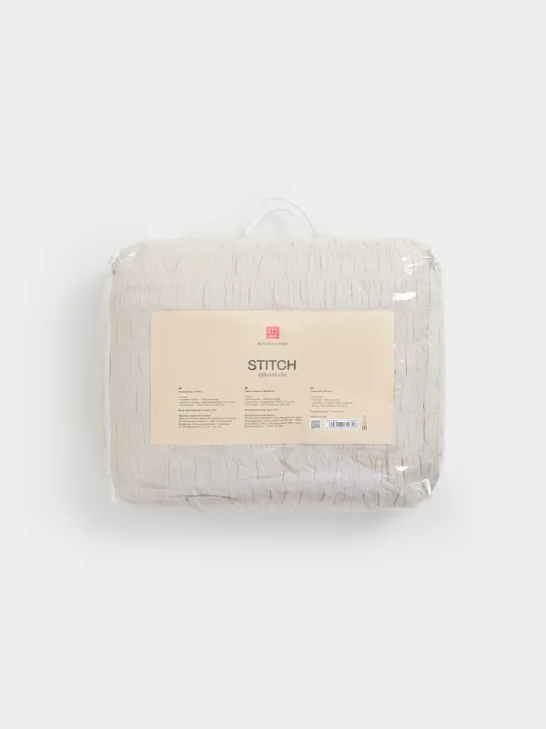 Покрывало, 220х240 см, стеганое, полиэстер/микрофибра, бежево-серое, Полосы, Stitch, image-5