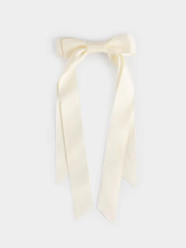 Шаш қыстырғыш, 24 см, балаларға арналған, атлас/металл, сүт түстес, Бантик, Silk, image-0