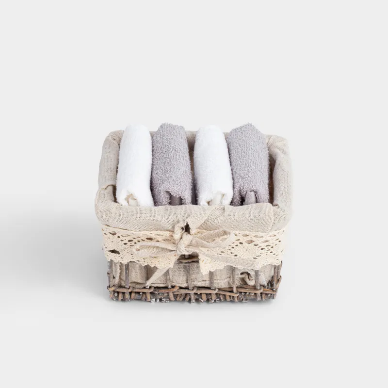 Сүлгі, 30х30 см, 4 дана, себетте, мақта/ағаш, ақ/сұр, Willow