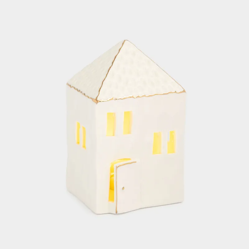 Статуэтка с подсветкой, 12 см, фарфор P, бело-золотистая, Дом, House shape