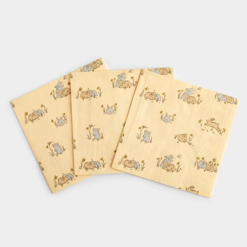 Салфетки бумажные, 21х21 см, 20 шт, квадратные, бежевые, Кролики на лугу, Easter, image-4
