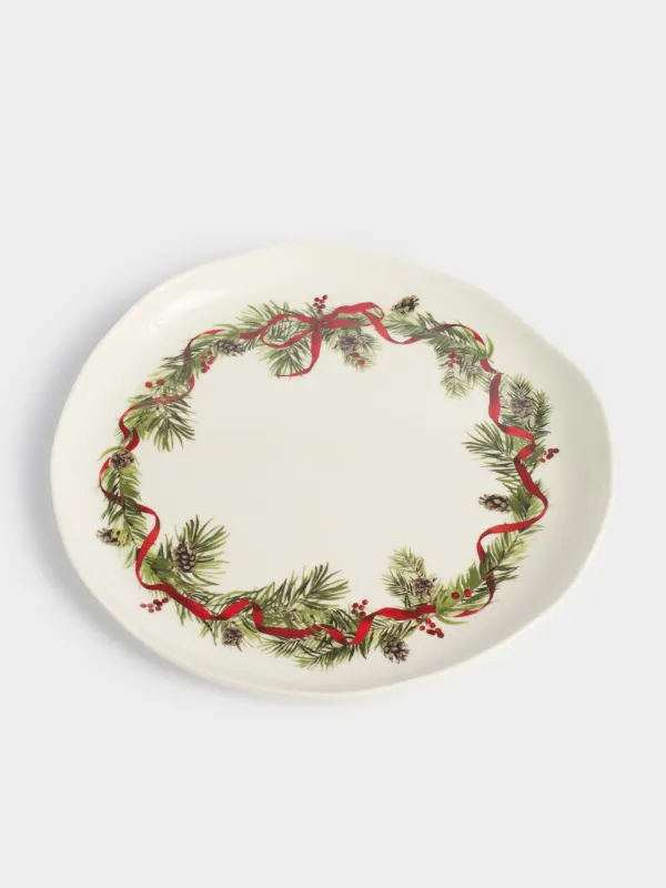 Түскі ас тәрелкесі, 26 см, фарфор N, ақ, дақты, Шырша бүршіктері мен шетен, Rowan delice, image-2