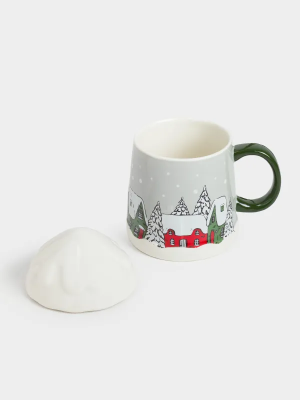 Кружка, 350 мл, с крышкой, Дома в снежном лесу, Forest house, image-5