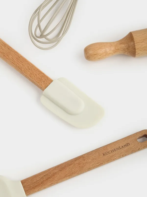 Пісіруге арналған жиынтық, 4 зат, қасық/қалақша/бұлғауыш/оқтау, силикон/ағаш, Bakery, image-3