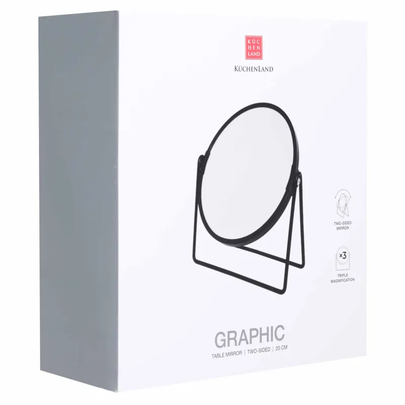 Үстел үсті айна, 20 см, екі жақты, металл, дөңгелек, қара, Graphic, image-2