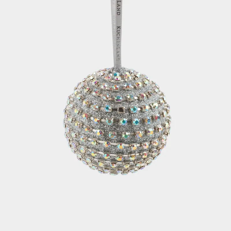 Шырша ойыншығы, 8 см, пластик, күміс, Страздары бар шар, Ball sparkle