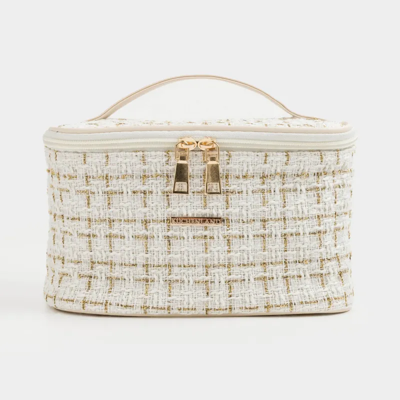 Косметичка, 20x15 см, с ручкой, твид, белая, Wenal