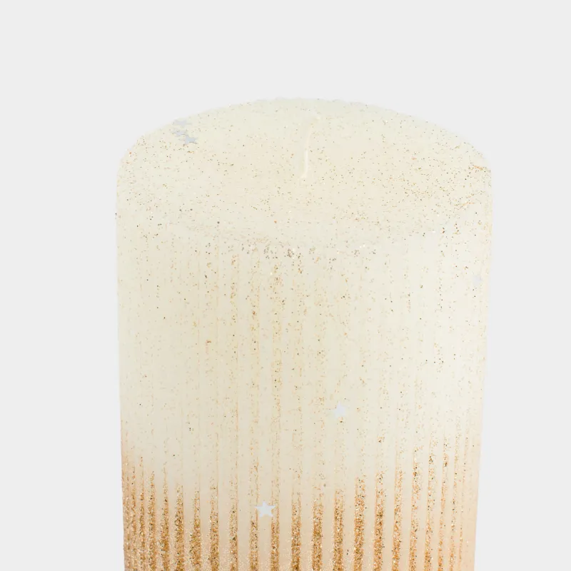 Свеча, 10 см, цилиндрическая, с блестками, молочно-золотистая, Ribbed candle, image-1
