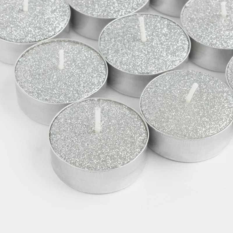 Свеча чайная, 4 см, 9 шт, серебристая, Metallic glow, image-3