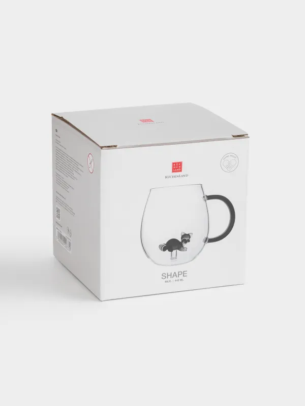 Кружка, 440 мл, стекло Б, черная ручка, Енот, Shape, image-4