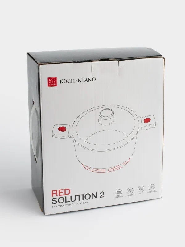 Кастрюля, 20 см, 2,5 л, с крышкой, съемные ручки, с покрытием, алюминий, Solution Red 2, image-6