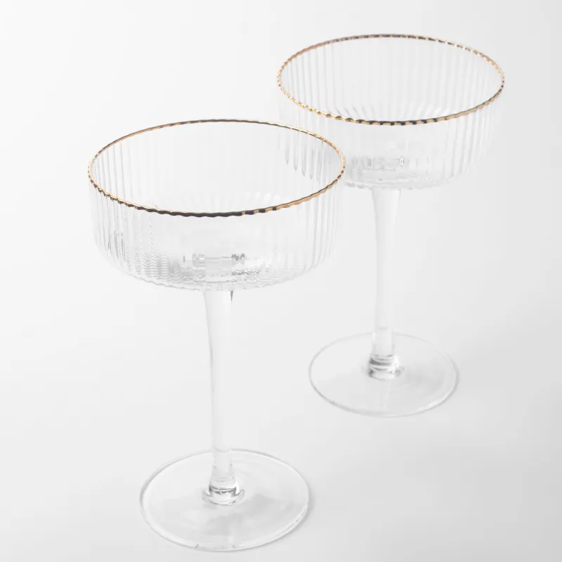 Бокал-креманка для шампанского, 200 мл, 2 шт, стекло Р, с золотистым кантом, Ribby R gold, image-1