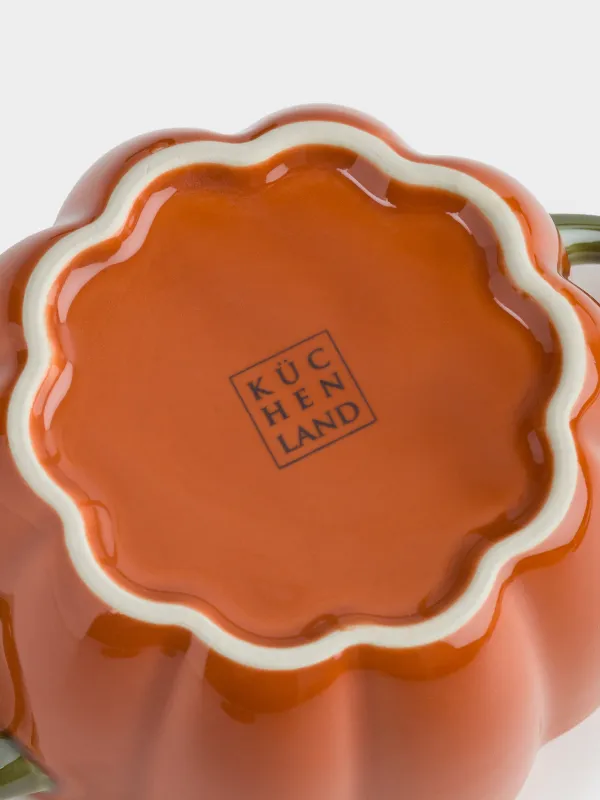Кокотница, 11 см, 340 мл, с крышкой, керамика, оранжево-зеленая, Тыква, Gourd, image-4