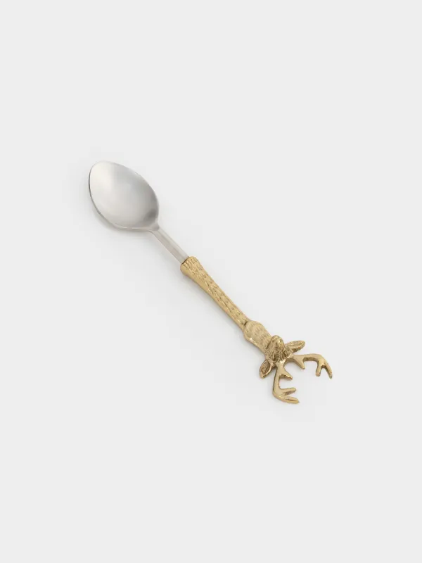 Ложка десертная, 18 см, металл, золотистая, Олень, Arctic deer, image-0