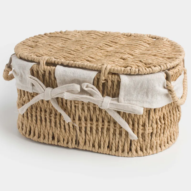 Сақтауға арналған себет, 27х17х13 см, өрілген, тұтқалары бар, қақпағы бар, целлюлоза, сопақша, Braided, image-3