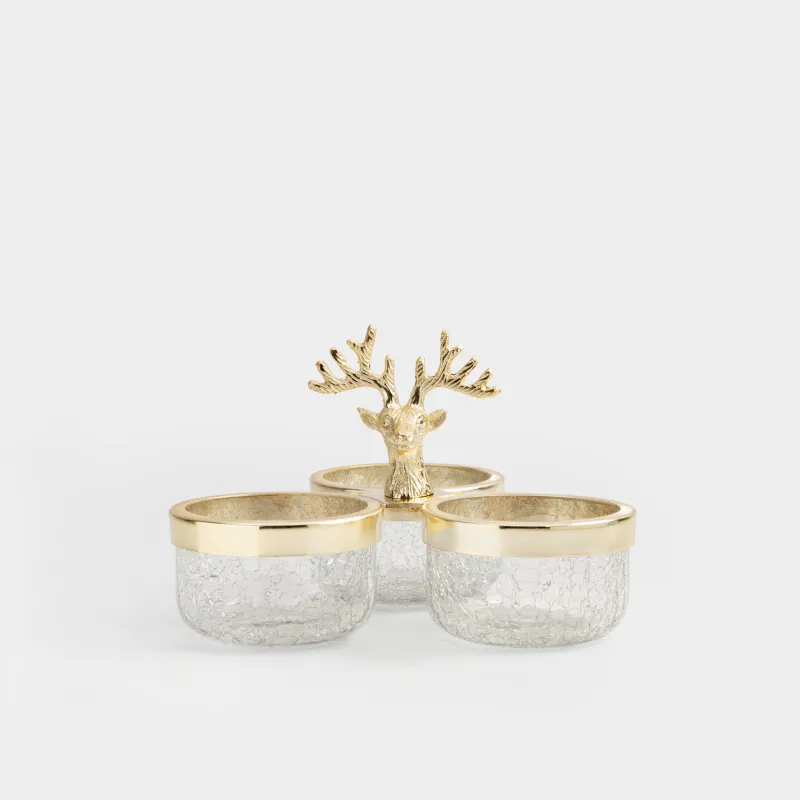 Бөлімдері бар тәрелке, сәнделген, 23х15 см, 3 бөлім, сапты, шыны/металл, золотая, Бұғы, Arctic deer