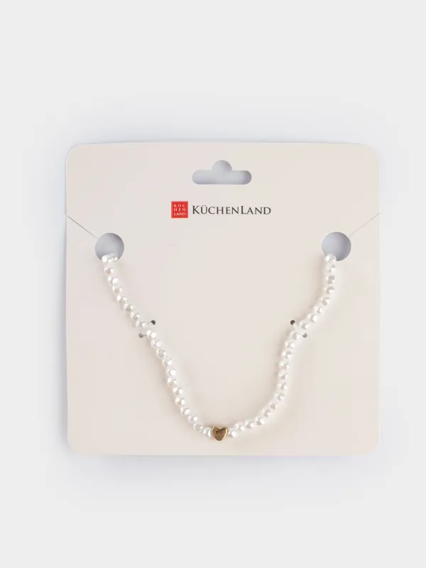 Чокер, 50 см, пластик, бело-золотистый, Сердце, Pearl heart, image-3