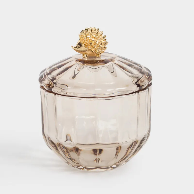 Емкость для хранения, 10х13 см, 340 мл, стекло Р/металл, Золотистый еж, Alid