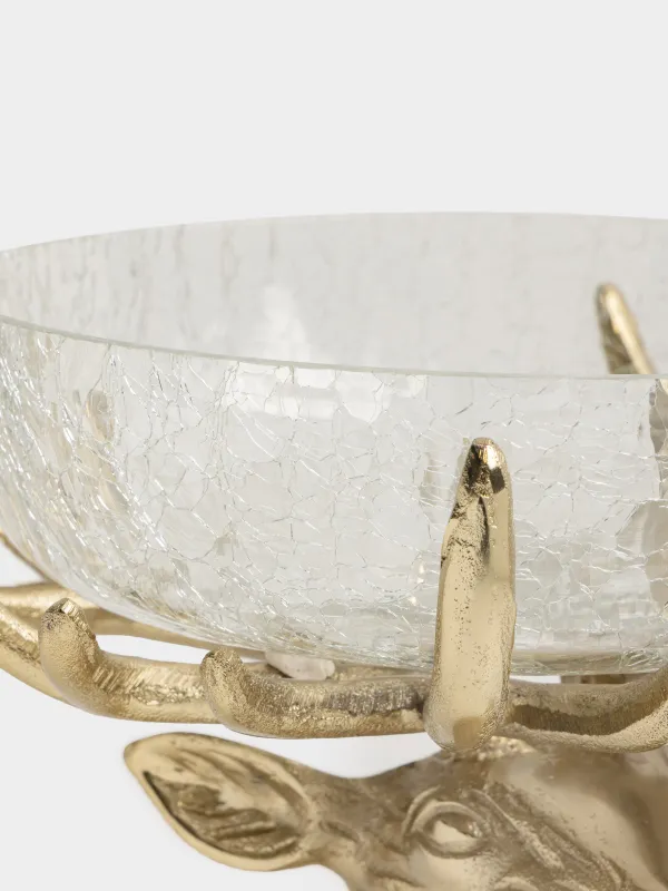 Жеміс вазасы, 27х26 см, аяқты, шыны/металл, алтын, Бұғы, Arctic deer, image-5