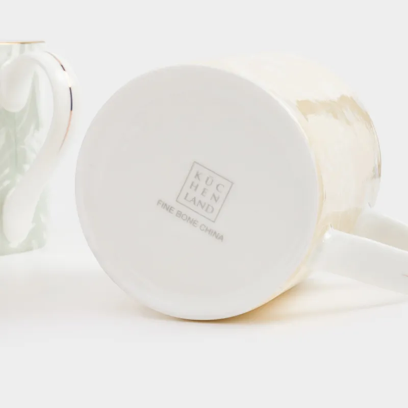 Кружка, 380 мл, 2 шт, фарфор F, с золотистым кантом, желтая/зеленая, Нежные цветы, Surreal, image-3