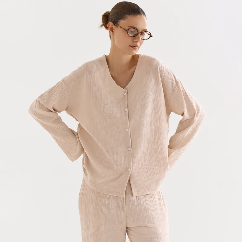 Рубашка домашняя, муслин, бежевая, Allison