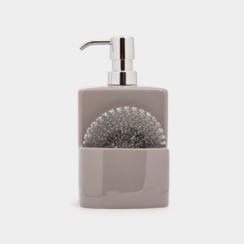 Диспенсер для моющего средства, 450 мл, органайзер, с губкой, керамика, серый, Keeping