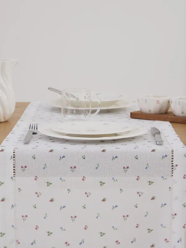 Үстел төсеніші, 40х160 см, полиэстер, сүт түстес, Гүлдер, Hemstitch floria, image-4
