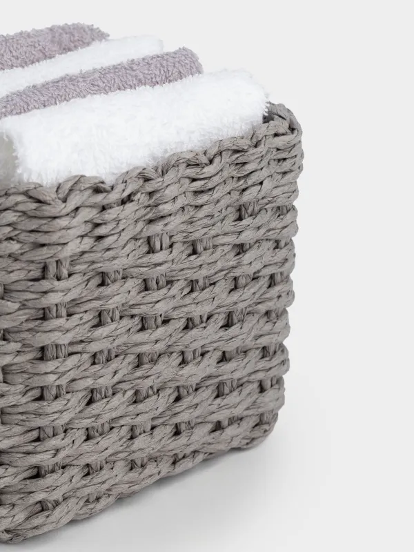 Полотенце, 30х30 см, 4 шт, в корзине, хлопок/целлюлоза, серое/белое, Basket towel, image-5