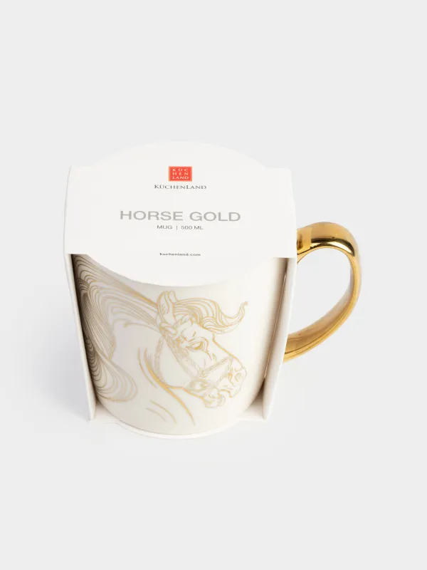 Саптыаяқ, 500 мл, фарфор N, ақ-алтын, Жылқы, Horse gold, image-4