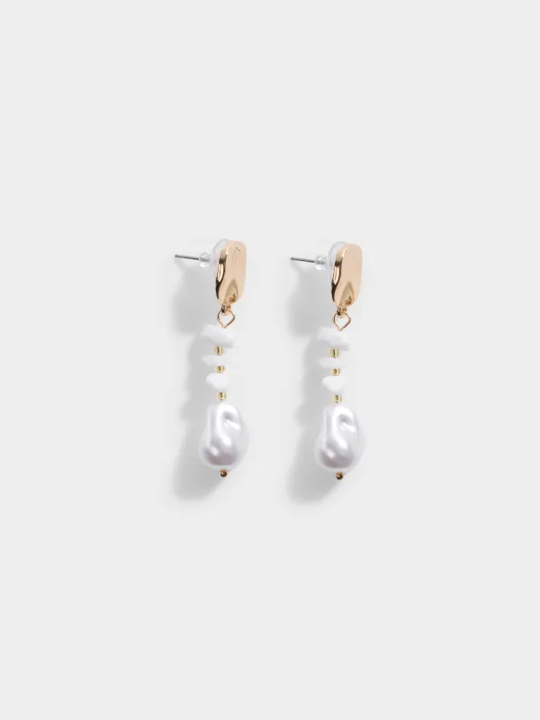 Пусет сырғалары, 6 см, 2 дана, болат/пластик/қабыршақ, алтын түстес, Jewelry seaside, image-1