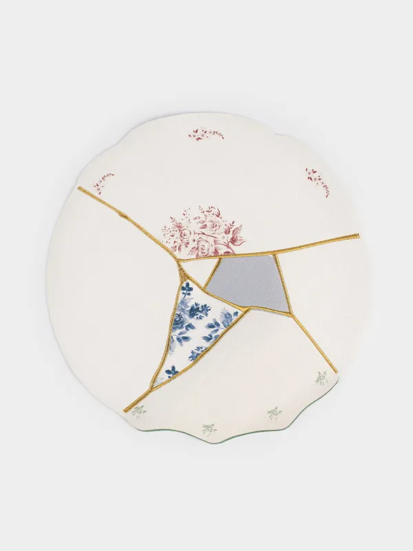 Салфетка под приборы, 38 см, ПВХ, круглая, молочная, Разбитый принт, Rock print, image-0