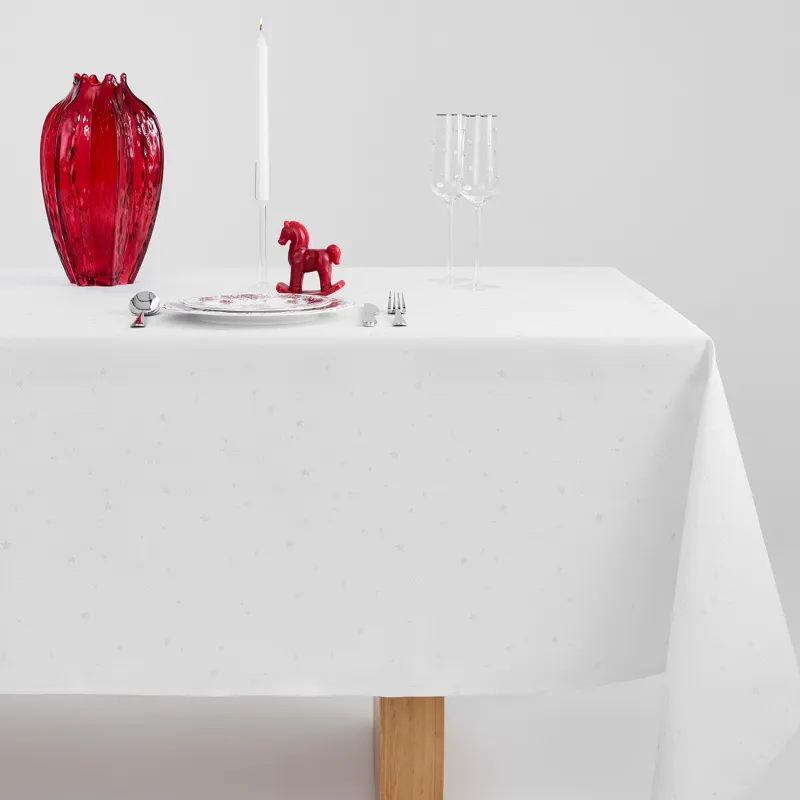 Скатерть, 170х250 см, жаккард, полиэстер, светло-серая, Серебристые звезды, Starlight