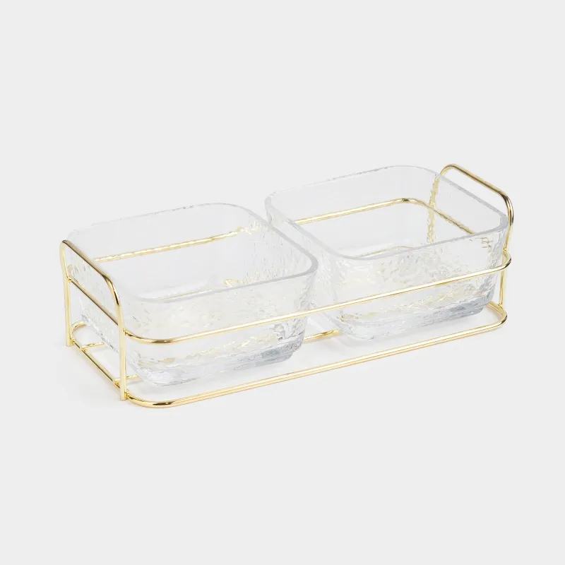 Тіскебасарларға арналған жиынтық, 2 зат, тұтқалары бар тұғырда, шыны/металл, алтын, Twist gold