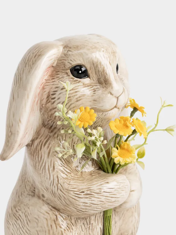 Мүсінше, 22 см, керамика, сарғылт-қоңыр, Гүлдері бар қоян, Rabbit in narcis, image-2