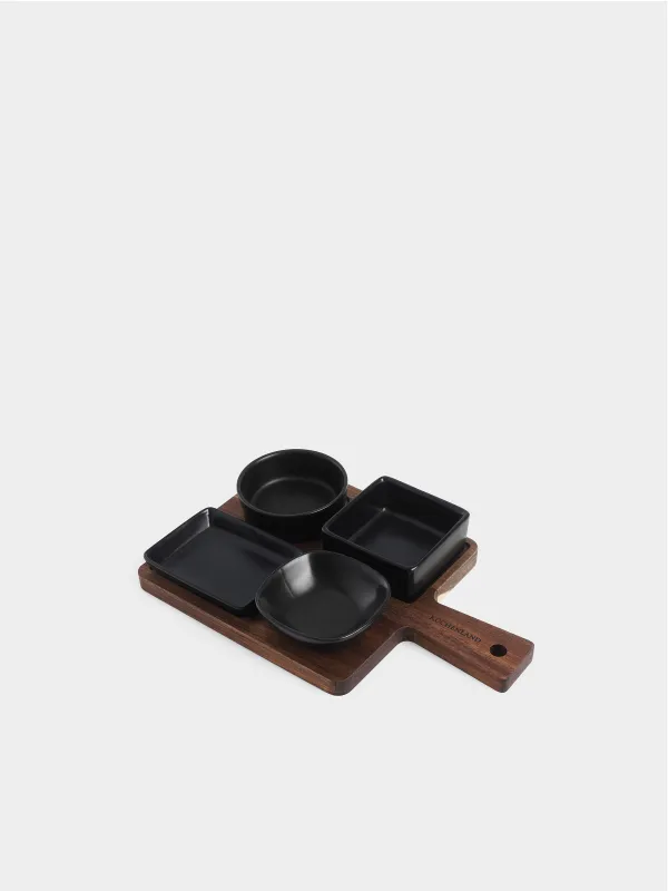 Тіскебасар жинағы, 4 зат, стендте, керамика / ағаш, қара, пішін геометриясы, Black style, image-0