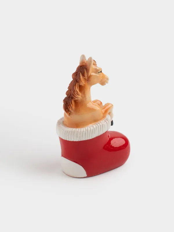 Статуэтка, 8 см, полирезин, красно-коричневая, Лошадь и сапог, Horse christmas, image-3